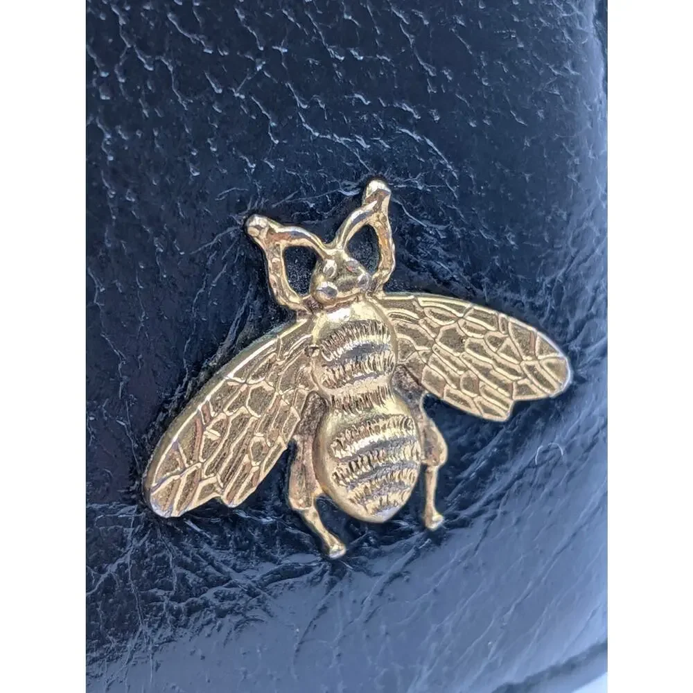 Authentic Gucci Animalier Bee Bifold Wallet Black Leather Gold Bee Emblem